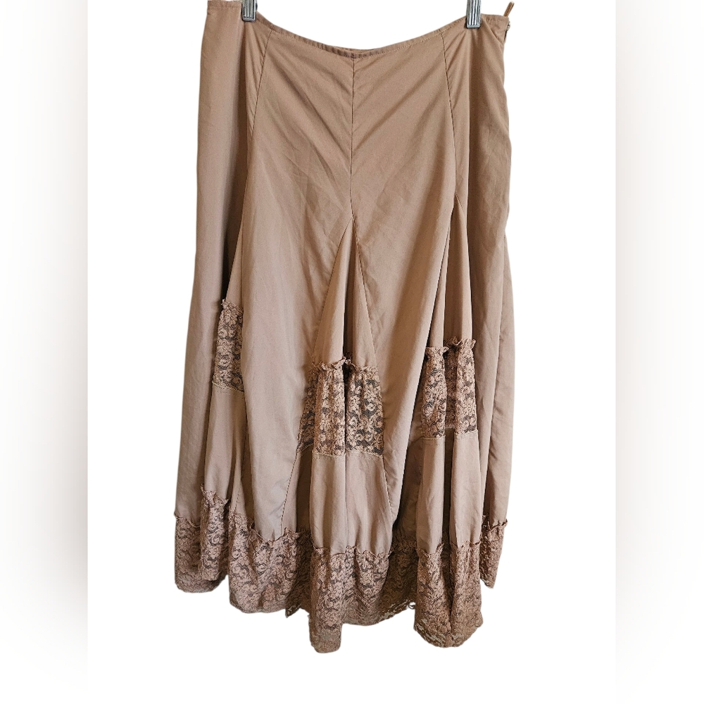 Alabay Collection Elegant Tan Lace-Trimmed Skirt Made In Turkey Size 44